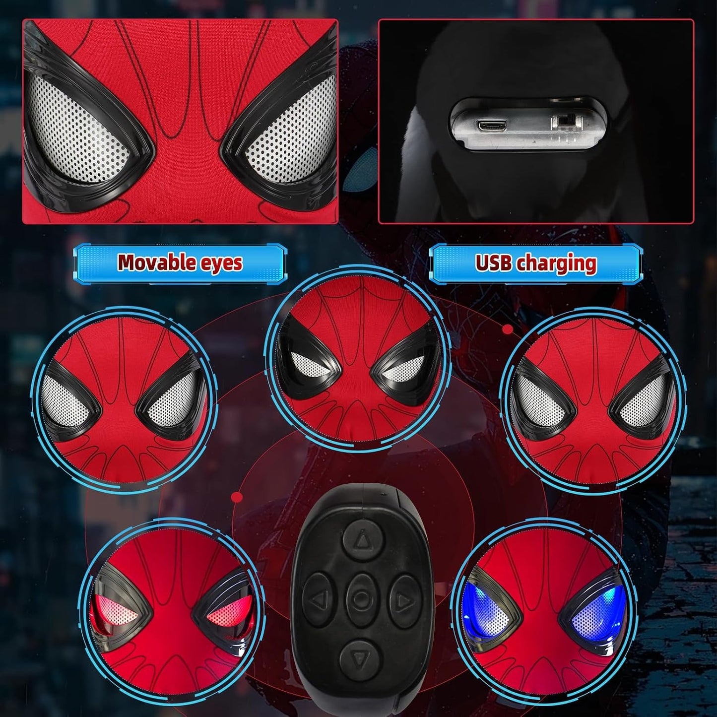 LED Light‑Up Spider Mask for Superhero Fans